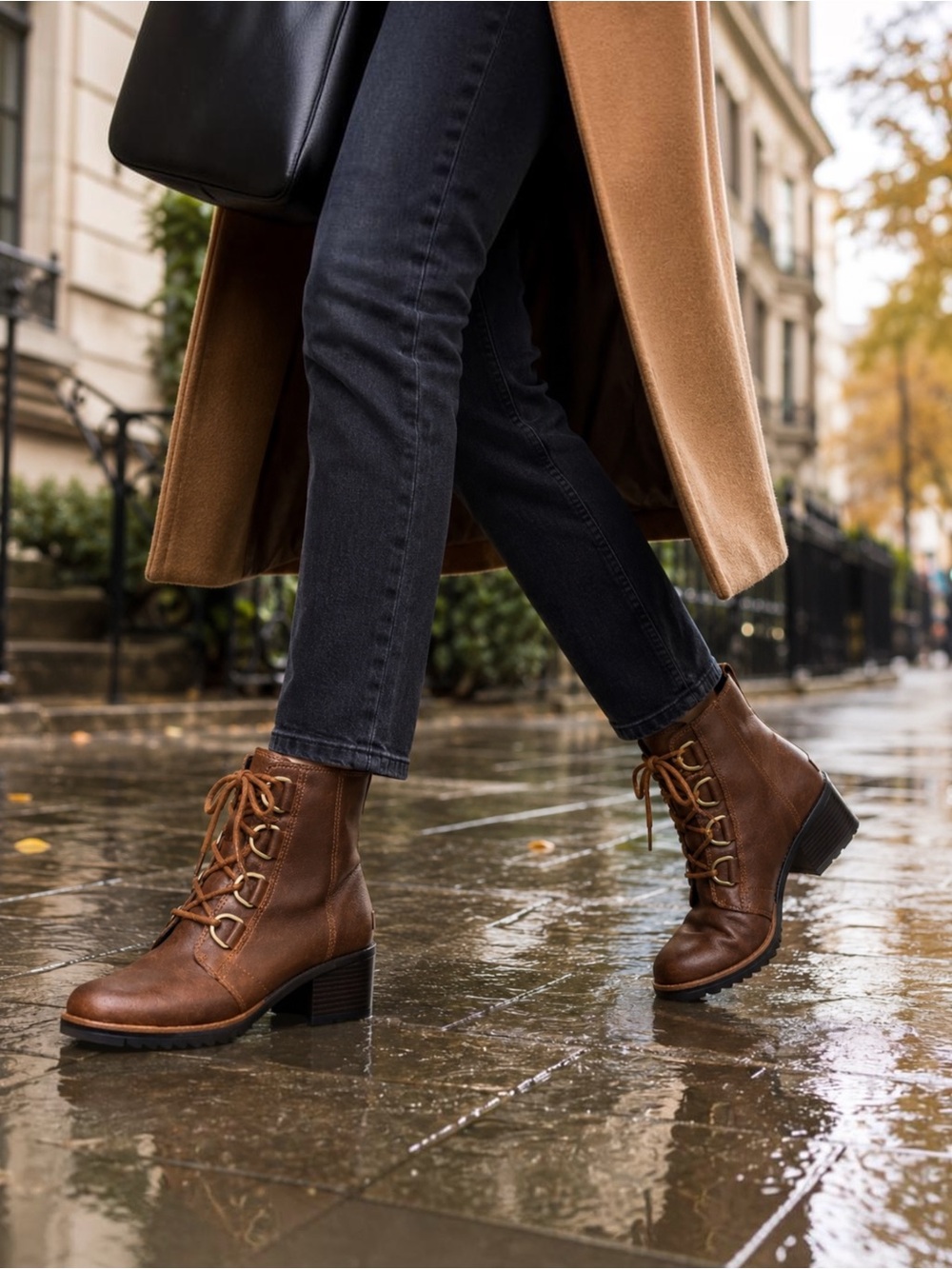 SOREL Cate Lace Womens 8 Redwood Brown Leather Waterproof City Chic Ankle Boots - Picture 14 of 14